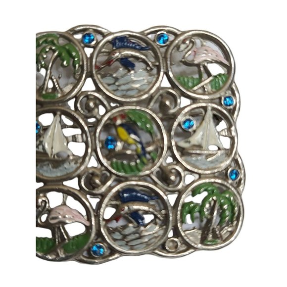 Brooch Silver Tone Sailboat Flamingo Parrot Missing Stones - Picture 3 of 12
